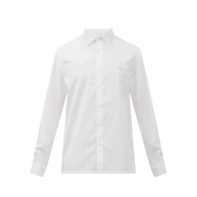Prada Studded Crystal Collar Shirt In White