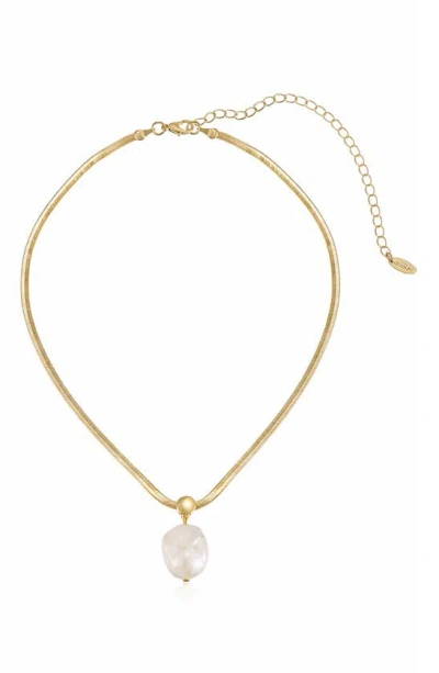 Ettika Baroque Pearl Pendant Snake Chain Necklace In 18k Gold Plated, 16