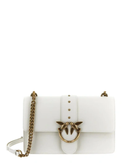 Pinko Love Classic Icon Simply Leather Shoulder Bag In Ivory