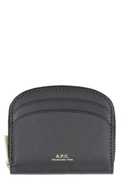 Apc A.p.c. Demi Lune Mini Leather Wallet In Black