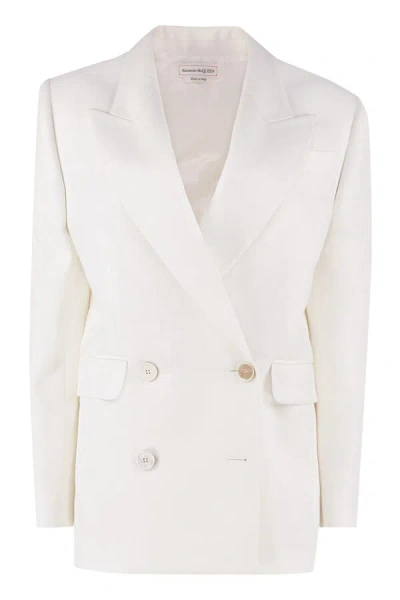 Alexander Mcqueen Double Breasted Long Sleeved Blazer In Ivory