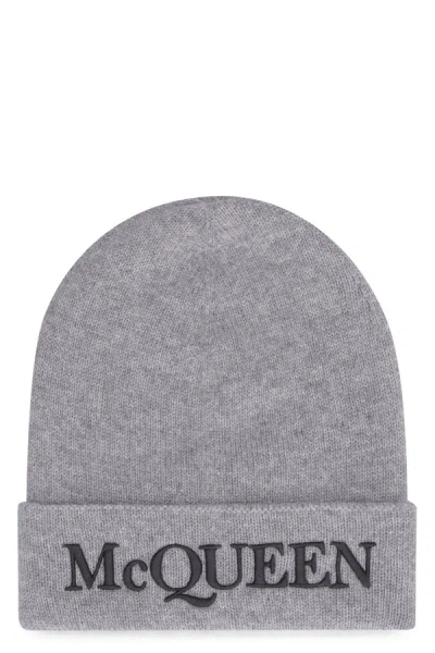 Alexander Mcqueen Knitted Beanie Hat In Grey