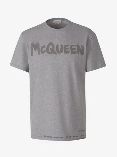 Alexander Mcqueen Printed Logo T-shirt In Heather Grey