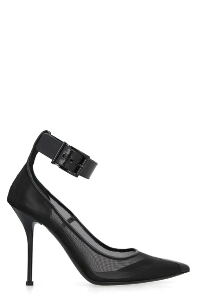 Alexander Mcqueen Mesh-panelling Pointed-toe Pumps In Black