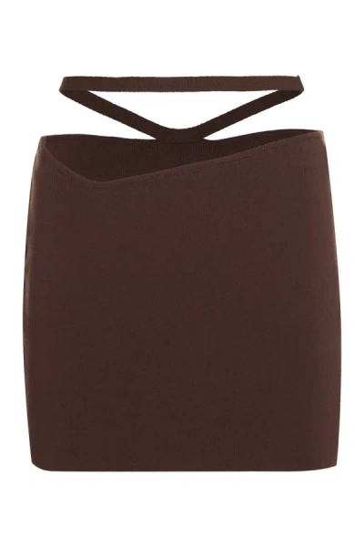 Andreädamo Andreādamo Woman Mini Skirt Brown Size M Viscose, Polyester, Polyamide, Elastane