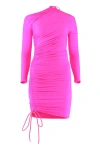 Balenciaga Stretch Nylon Mini Dress Drawstring In Fuchsia