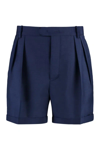 Bally Pleated Front Shorts In Marine Blue