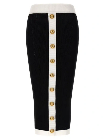 Balmain Button-front Knit Midi Skirt In Black