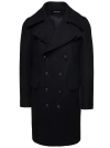 DSQUARED2 BLACK COAT WITH DOUBLE-BREASTED FASTENING AND BRANDED BUTTONS IN WOOL MAN