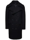 Dsquared2 Black Coat With Double-breasted Fastening And Branded Buttons In Wool Man In Black