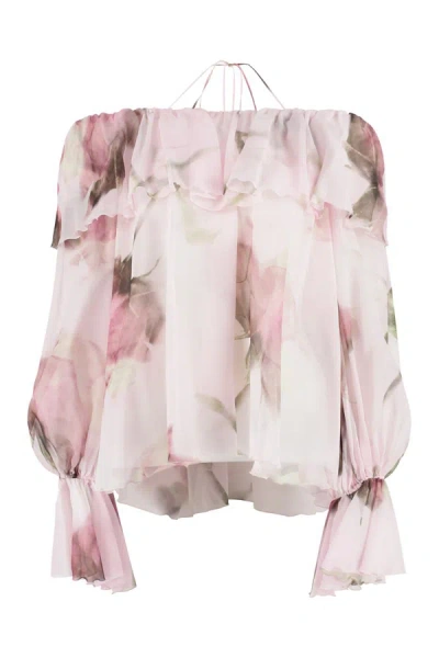 Blumarine Silk Off-the-shoulder Blouse In Pink