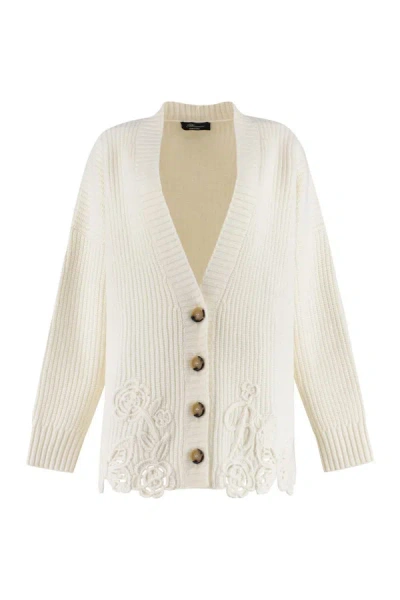 Blumarine Wool Cardigan In Ivory