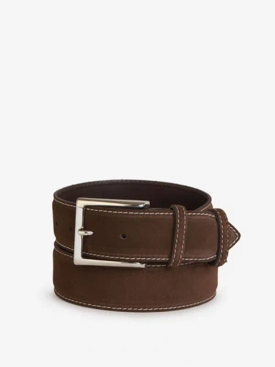 Bontoni Suede Leather Belt In Marró Fosc