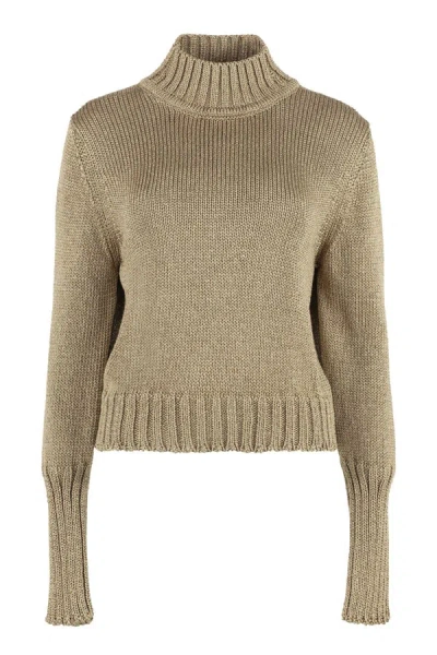 Hugo Boss Lurex Knit Sweater In Gold