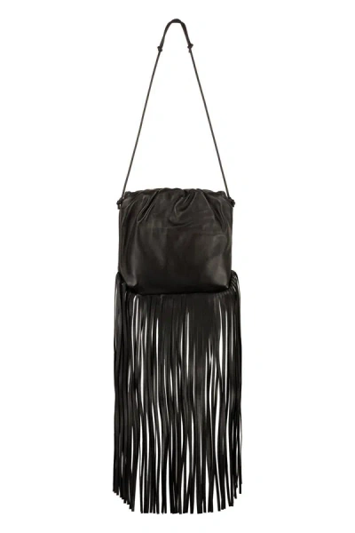 Bottega Veneta Fringed Leather Shoulder Bag In Black