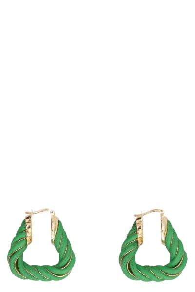 Bottega Veneta Twist Triangle Hoop Earrings In Green