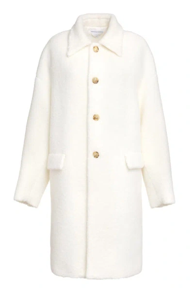 Bottega Veneta Fluffy-texture Single-breasted Wool-blend Coat In White