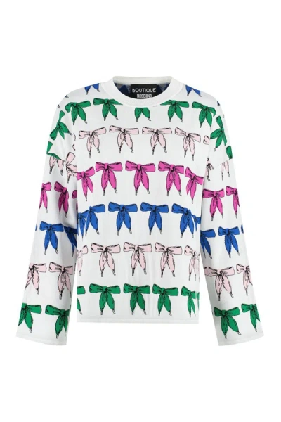 Boutique Moschino Jacquard Crew-neck Sweater In White