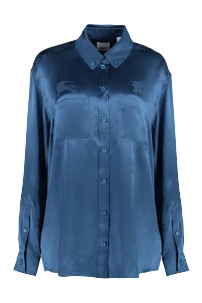 Burberry Ekd Silk Jacquard Shirt In Blue