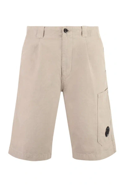 C.p. Company Cotton And Linen Bermuda-shorts In Beige