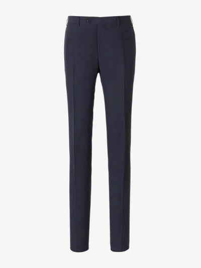 Canali Linen And Silk Trousers In Blau Nit