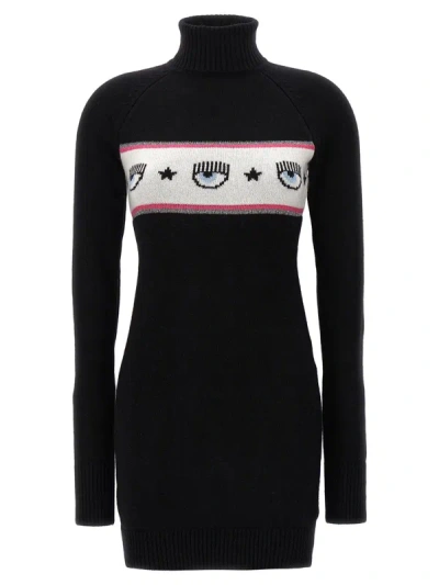 Chiara Ferragni Logomania Knitted Mini Dress In Black