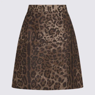 Dolce & Gabbana Brown And Black Wool Blend Skirt In Tess Accoppiato
