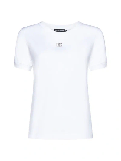 Dolce & Gabbana Crystal Logo Cotton Jersey T-shirt In White