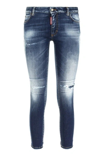 Dsquared2 Stretch Cotton Cropped Jeans In Denim