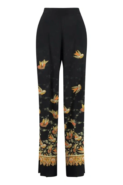 Etro Printed Wide-leg Trousers In Black