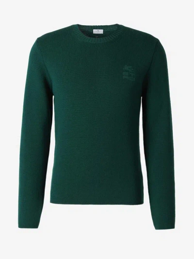 Etro Ribbed Knit Crewneck Jumper In Emerald Green