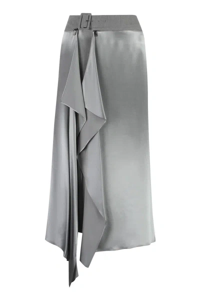 Fendi Belted Ruffled Midi Skirt In Grey