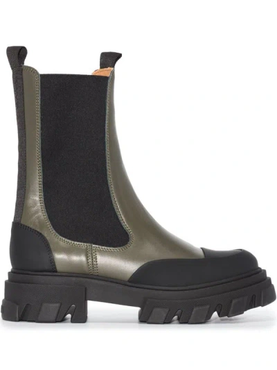 Ganni Leather Chelsea Boots In Grey