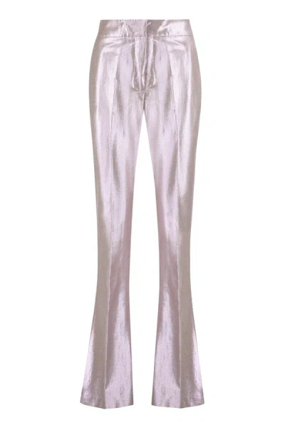 Genny Metallic Flared Trousers In Pink