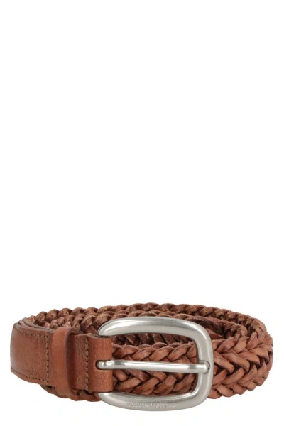 Golden Goose Houston Woven Leather Belt In Brown