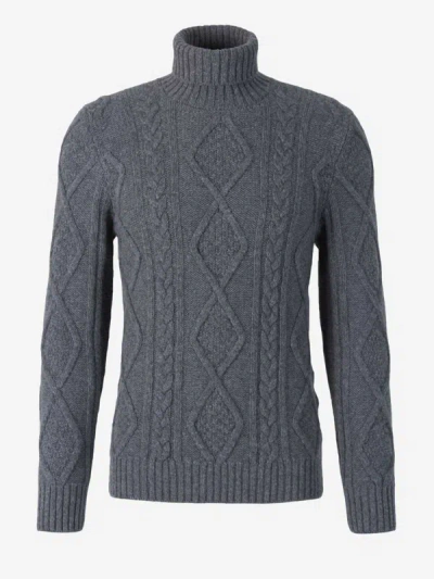 Gran Sasso Cable Knit Sweater In Coal Grey