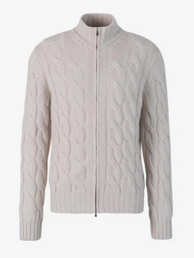 Gran Sasso Cable Knit Cashmere Cardigan In Beige