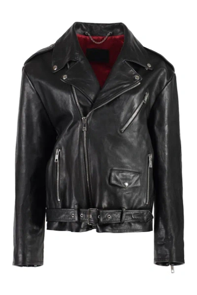 Gucci Leather Biker Jacket In Black