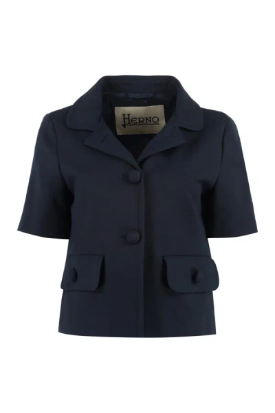 Herno Single-breasted Cotton Blazer In Blue