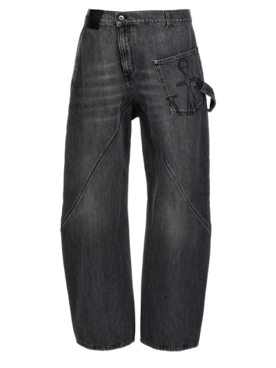 Jw Anderson Wide-leg Jeans Twisted Workwear In Grey