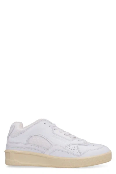 Jil Sander 30毫米basket皮革&网眼运动鞋 In White