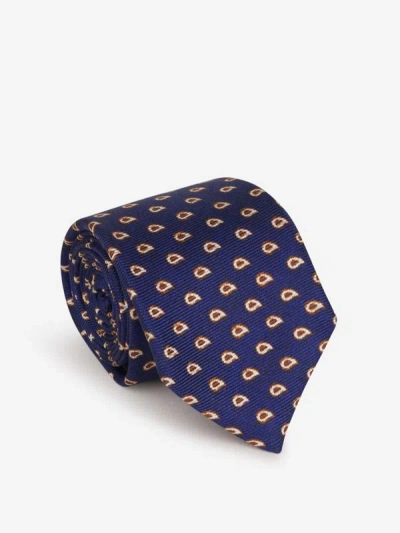 Kiton Paisley Motif Tie In Cobalt Blue And White