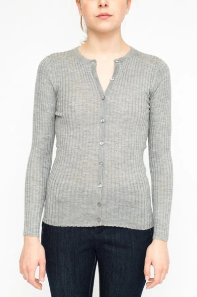 La Rose Cardigan Ribs Cashmere Blue In Gray