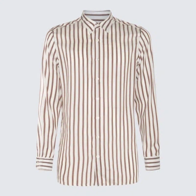 LARDINI LARDINI WHITE AND BROWN SILK SHIRT