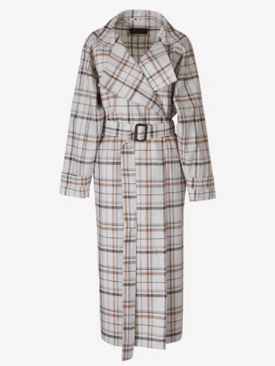 Loro Piana Bille Checked Belted Linen Trench Coat In Crema