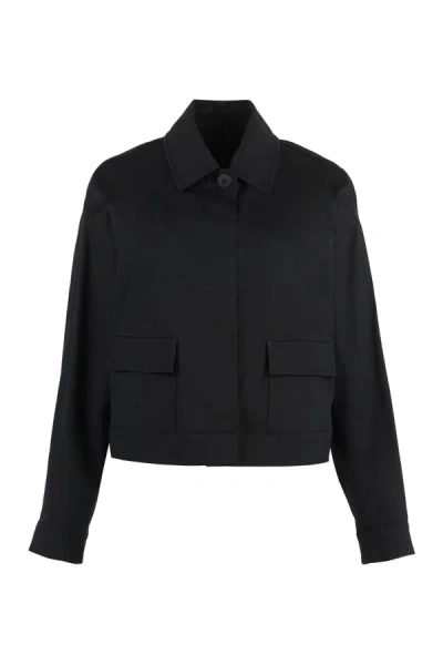 Max Mara Studio Baffo Button-front Cotton Jacket In Black