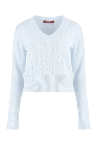 Max Mara Cashmere V-neck Sweater In Blue