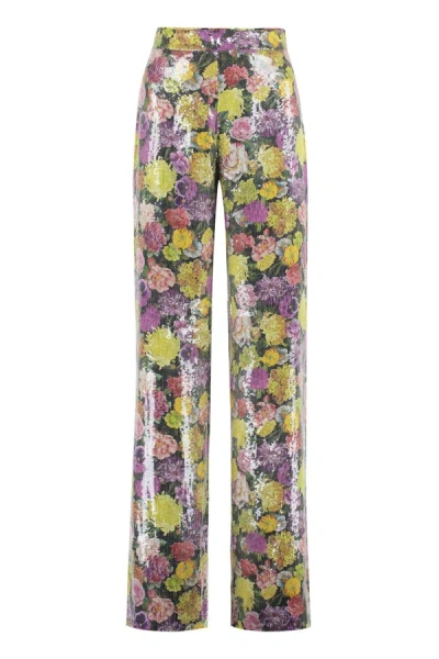 Max Mara Studio Floral Printed Wide Leg Trousers In Multicolor