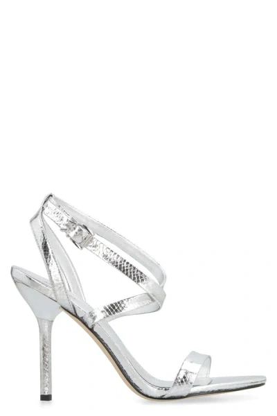 Michael Michael Kors Asha Heeled Leather Sandals In Silver