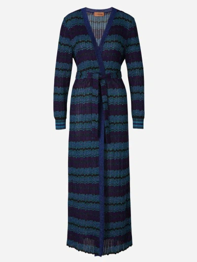 Missoni Zig Zag Motif Belted Cardigan In Blue And Purple